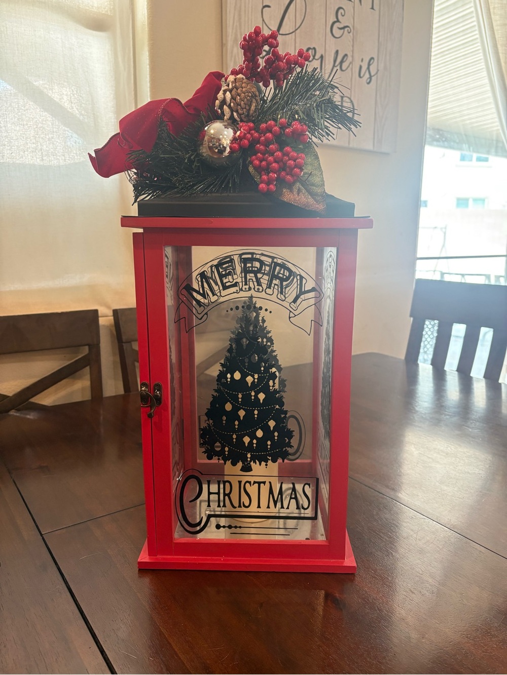 Red Merry Christmas Decorative Lantern - Holiday Table Accent